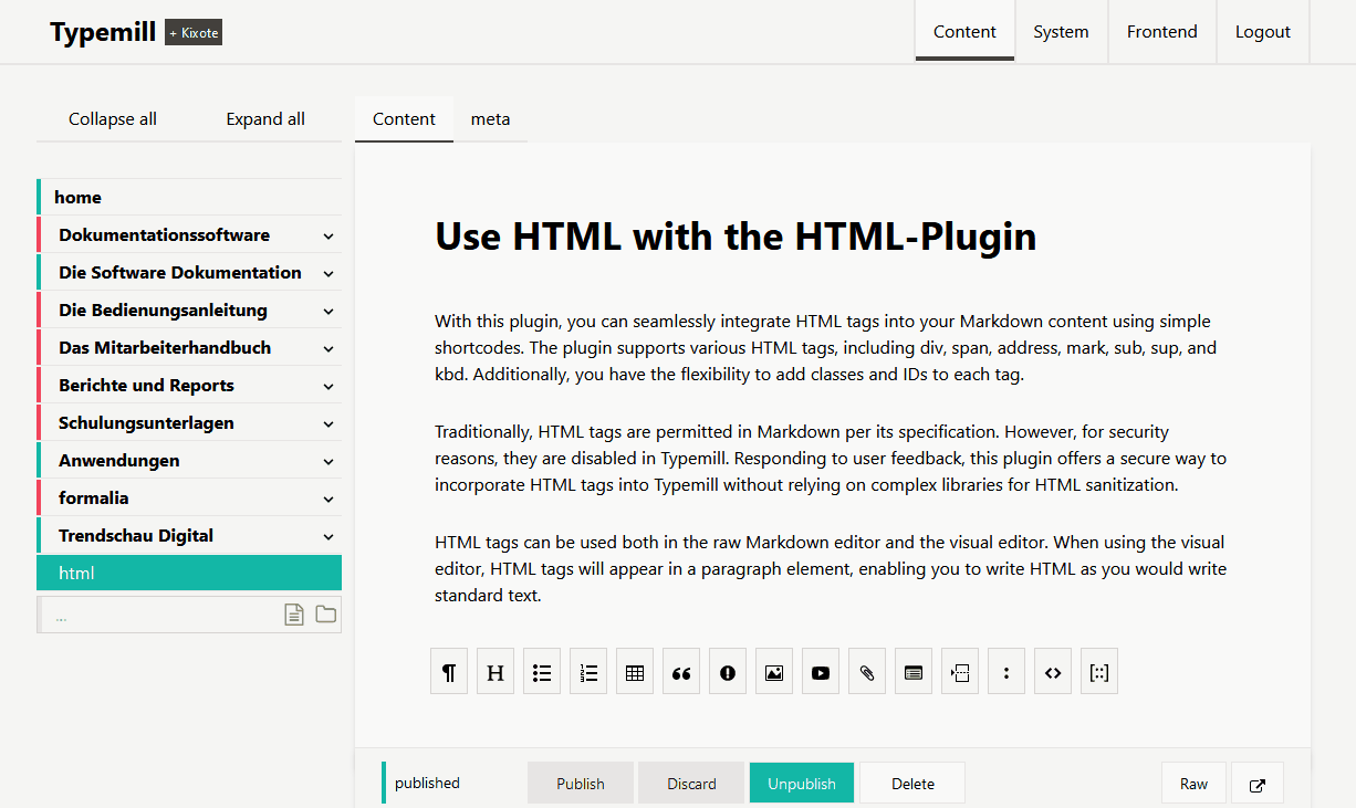 An animated gif demonstrates the html-plugin