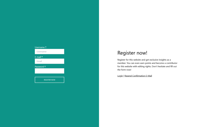 Screenshot of the registration plugin